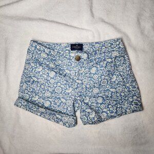 American Eagle Midi Low Rise Stretch Blue Paisley Shorts Womens Size 0